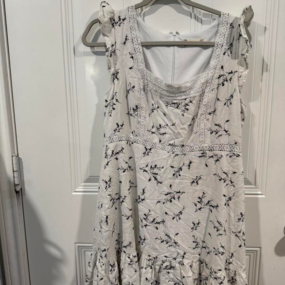 Altar'd State White Mini Dress with Black Floral Print